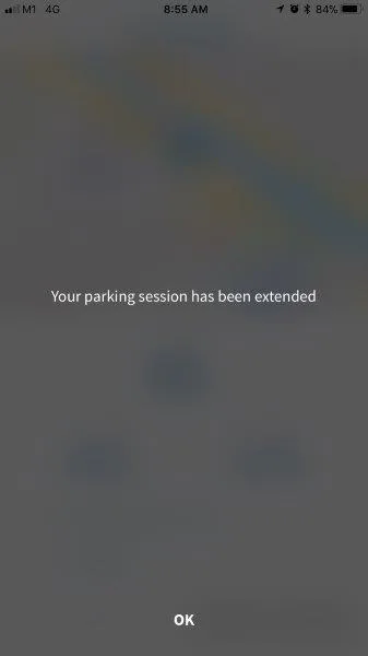 Extended parking session confirmation