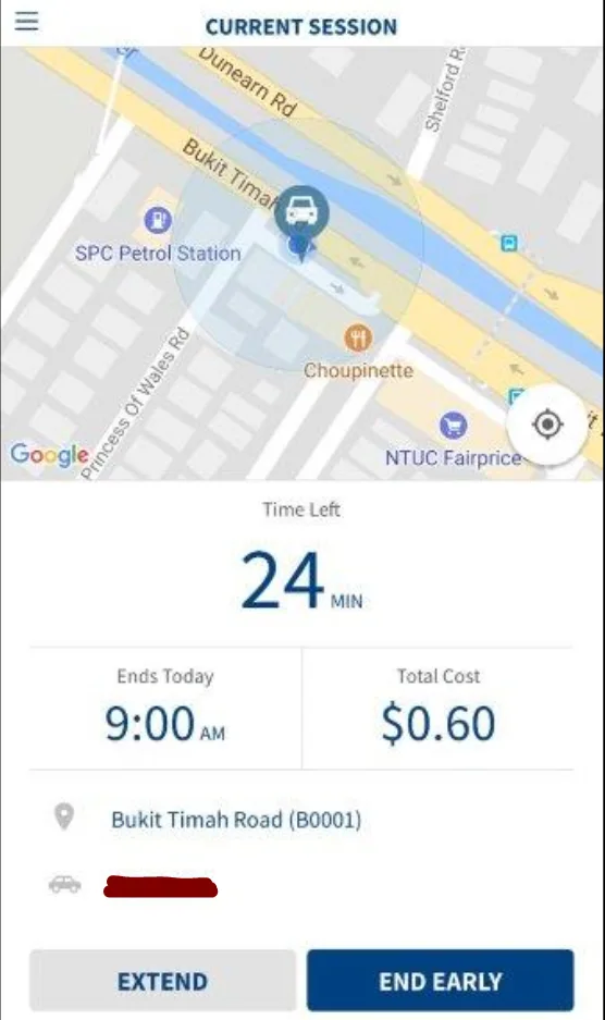 Time-left notification in the Parking.sg app