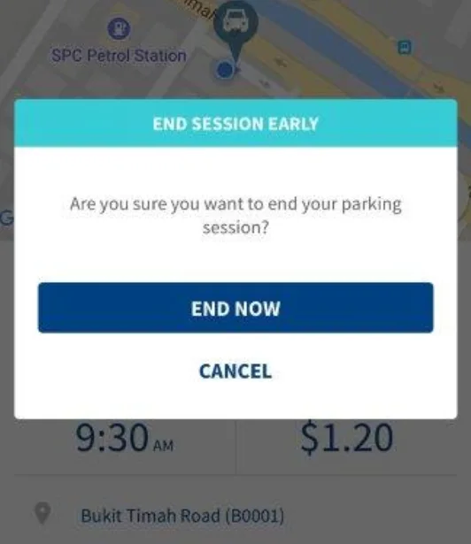 Confirming end of parking session in the Parking.sg app