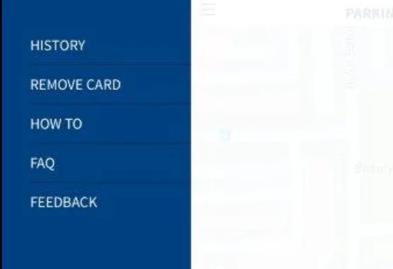 App menu in the Parking.sg app