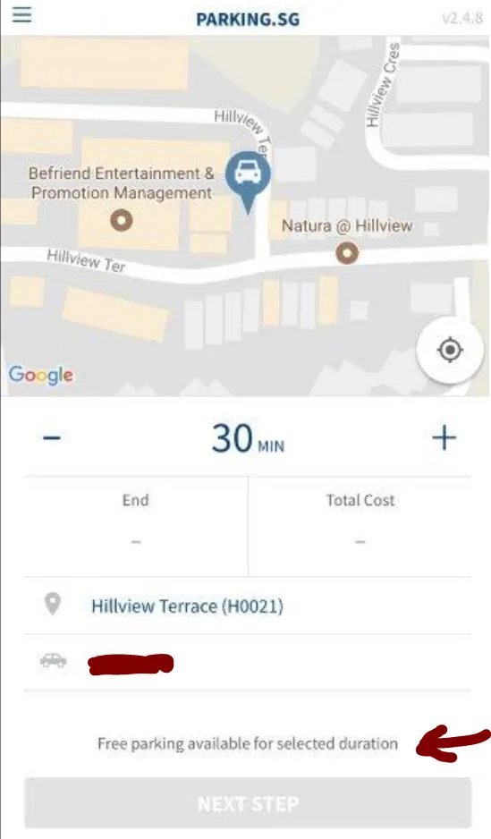 Free parking tip in the Parking.sg app