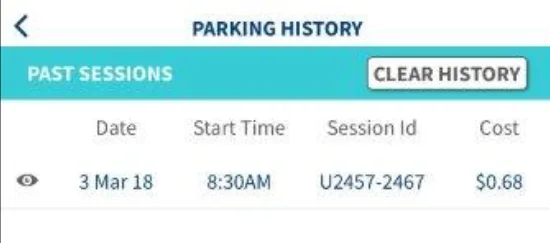 Parking history in the Parking.sg app