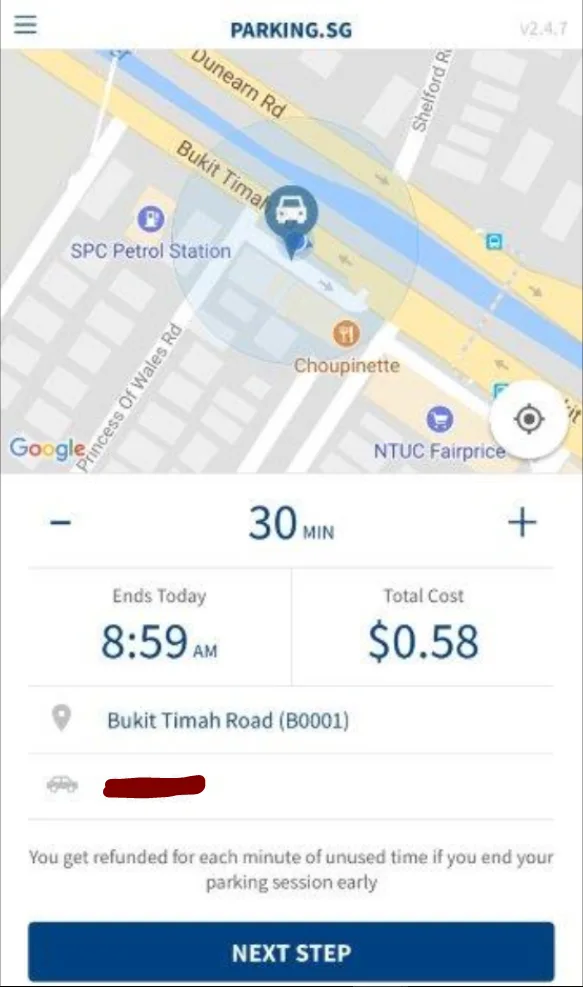 Starting a parking session in the app